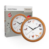 EASYmaxx Wanduhr (25cm) mit Stimmen Bauernhoftiere, klassische Uhr mit 12 Tierstimmen, naturgetreue Motive, automatische Nachtabschaltung.