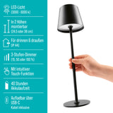 EASYmaxx LED-Akku-Tischleuchte kabellos, dimmbar, warmweiß, in- & outdoor, 2 Höhen, USB-C, Touchfunktion, 40 Std. Akkulaufzeit.