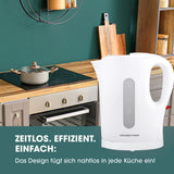 GOURMETmaxx Wasserkocher 1l - weiß/grau mit kabellosem Design und Wasserstandsanzeige, ideal für schnelle und sichere Wassererhitzung.