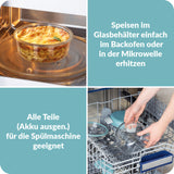 GOURMETmaxx Glas-Lunchbox Klick-it mit integriertem Kühlakku, spülmaschinenfest, mikrowellen- und backofengeeignet, 950 ml, grau/grün.