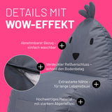 LUMALAND Kindersitzsack Animal Line Chick - Stahlgrau mit abnehmbarem Bezug, verdecktem Reißverschluss und robustem, wasserabweisendem Material.