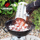 LANDMANN Anzündkamin - 27 x 16,5 cm - Edelstahl/schwarz erleichtert das schnelle Anzünden von Holzkohle sicher und effektiv.