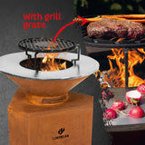 LANDMANN Feuerschale aus Cortenstahl mit Standfuß - 60 cm mit Grillrost und praktischem Aschekasten für vielseitiges Grillen.