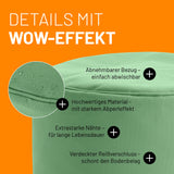 LUMALAND Sitzsack Pouf (50 L) Pastell Grün mit abnehmbarem Bezug, starkem Abperleffekt, extrastarken Nähten und verdecktem Reißverschluss.