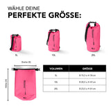 Where Tomorrow Dry Bag 10L - Style 02 - Pink, wasserdichter Outdoor-Rucksack mit UV-Schutz und Rolltop-Verschluss, 20,5 x 47 cm.