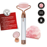 MAXXMEE Gesichtsroller Perfect Face 3-tlg. weiß/rosegold mit Rosenquarz, Vibrationsfunktion und 2 Aufsätzen zur Gesichtsmassage.