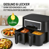 GOURMETmaxx Doppelkammer-Heißluftfritteuse 2 x 4 L mit Touchdisplay, Timer, 10 Programmen für fettarmes Frittieren.