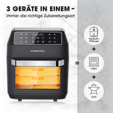 GOURMETmaxx Heißluft-Ofen Digital 12l Schwarz mit Touchdisplay, 3-in-1 Funktion als Fritteuse, Ofen und Grill, 12 Liter Fassungsvermögen.