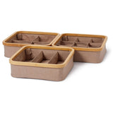 LUMALAND Organizer mit Bambus-Rahmen 3er-Set Taupe mit 3, 4 und 9 Fächern zur praktischen Aufbewahrung.