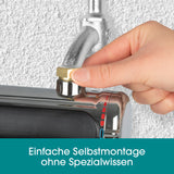 EASYmaxx Universal-Durchlauferhitzer mit einfacher Selbstmontage, robuster Kunststoffbauweise und digitaler LED-Temperaturanzeige.