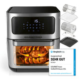 GOURMETmaxx Heißluft-Ofen Digital mit Sichtfenster 12l Edelstahl, 9-in-1 Funktionen, Touchdisplay, Timer und energiesparende Heißlufttechnik.