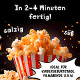 GOURMETmaxx Popcorn-Maschine mit süßem und salzigem Popcorn in 2-4 Minuten, ideal für Kindergeburtstage und Filmabende.