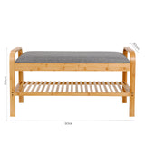 LUMALAND - Schuhregal aus Bambus mit Sitzbank 90x50x30 cm in Grau, stabil, mit Ablagefläche und bequemem Sitzkissen.