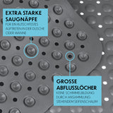 EASYmaxx Duschmatte mit Saugnäpfen 70x40 cm grau, rutschfest mit starken Saugnäpfen und großen Ablauflöchern gegen Wasseransammlung.