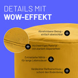 LUMALAND Sitzsack Pouf (50 L) Senfgelb mit abnehmbaren Bezug, starkem Abperleffekt, extrastarken Nähten und verdecktem Reißverschluss.