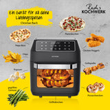 Rachs KOCHWERK Heißluft-Ofen Digital 12l 1700W schwarz mit Touchdisplay, XXL-Zubehör für Grillhähnchen, Snacks und mehr.