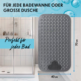EASYmaxx Duschmatte mit Saugnäpfen 70x40 cm grau, rutschfest mit Massage-Silikonborsten und Ablauflöchern für Dusche oder Badewanne.