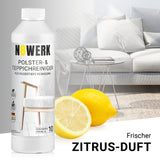 N8WERK Polster- und Teppichreiniger Konzentrat mit frischem Zitrus-Duft für effektive Fleckenentfernung auf Polstern und Teppichen.