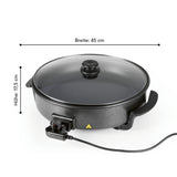 GOURMETmaxx Pizza-Pfanne mit Deckel elektrisch 1500W, antihaftbeschichtet, mit Thermostat und Glasdeckel, 45x17,5 cm, schwarz.