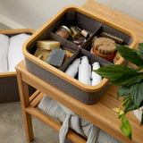 LUMALAND Organizer mit Bambus-Rahmen - 3er-Set - 30x30x9 cm, 4 Fächer, Taupe, ideal für Bad- und Wohnaccessoires.