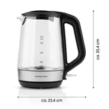 GOURMETmaxx Glas-Wasserkocher 1,7l mit Skala, Edelstahl schwarz, kabellos, verdecktes Heizelement, große Deckelöffnung, Wasserstandsanzeige