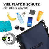 Where Tomorrow Dry Bag 5L - Style 01 - Dunkelblau mit wasserdichtem Rolltop und UV-Schutz für Outdoor-Abenteuer.