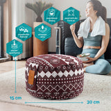 #DoYourYoga Yoga-Kissen Vishnu rund 30x30x15 cm mit Bio-Buchweizenschalen, waschbarer Baumwollbezug, atmungsaktiv und formanpassend in Rot-Weiß.