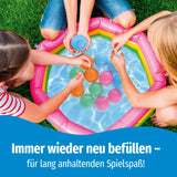 EASYmaxx Silikon-Wasserballon - 12er-Set in farbenfrohem Planschbecken, Kinder spielen mit wiederverwendbaren Wasserballons.