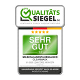 CLEANmaxx Milbensauger Rotation Power mit UV-C-Licht, entfernt 99,9 % Milben, geprüft und mit "Sehr Gut" bewertet.