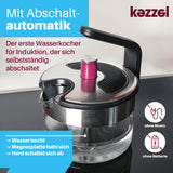 Kezzel® innovativer Wasserkessel für Induktionsherde 1,5 Liter mit automatischer Abschaltfunktion verhindert Überkochen ohne Strom oder Batterie.