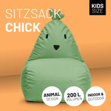 LUMALAND Kindersitzsack Animal Line Chick - Pastell Grün, weicher, wasserabweisender Sitzsack für drinnen und draußen in Kindergröße.