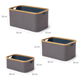 LUMALAND Aufbewahrungsboxen mit Bambus-Rahmen - 3er-Set - Grau-Blau in drei Größen für vielseitige, platzsparende Aufbewahrung.