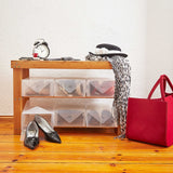 LUMALAND Damen Schuhbox transparent und stapelbar 5er Set 35x22x14 cm zur sicheren und flexiblen Aufbewahrung von Schuhen und Accessoires.