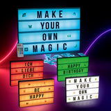 EASYmaxx LED-Leuchtkasten A3 mit 173 Buchstaben, Zahlen und Zeichen und 150 bunten Mood Pics zeigt individuelle Botschaften.