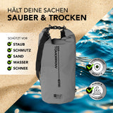 Where Tomorrow Dry Bag 20L - Style 02 - Grau, wasserdichter und robuster Dry Bag für sicheren Schutz vor Staub, Schmutz, Sand, Wasser und Schnee.