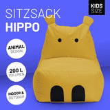 LUMALAND Animal Line Kindersitzsack Hippo - Senfgelb, wasserabweisend, kuschelig und robust für drinnen und draußen.