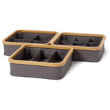 LUMALAND Organizer mit Bambus-Rahmen - 3er-Set Grau, verschiedene Fächeraufteilungen, faltbar und aus hochwertigem Material.