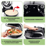 GOURMETmaxx Pizza Maker mit Temperatureinstellung und herausnehmbarem Pizzastein für knusprige Pizza in 3–4 Minuten.