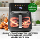 GOURMETmaxx AirGenius Heißluftfritteuse 5,5 l mit Farb-Touchdisplay, 7 Programmen und fettarmer Heißluftzirkulation für gesunde Gerichte