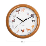 EASYmaxx Wanduhr (25cm) mit Stimmen - Bauernhoftiere, klassische Uhr mit 12 Tiermotiven und natürlichen Tierstimmen zu jeder vollen Stunde.