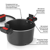 GOURMETmaxx Energiespartopf Aluminium 5,8l schwarz/rot mit Antihaftbeschichtung, wärmeabweisenden Griffen und energiesparendem Thermoboden
