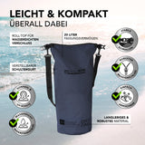 Where Tomorrow Dry Bag 20L - Style 01 - Dunkelblau, wasserdichter, robuster Outdoor-Rucksack mit verstellbarem Schultergurt und Rolltopverschluss.