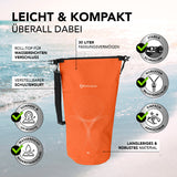 #DoYourOutdoor Dry Bag 30L Orange mit wasserdichtem Rolltop, UV-Schutz, stabilen Schnallen und verstellbarem Schultergurt, robust und leicht.