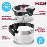 Kezzel® innovativer Wasserkessel für Induktionsherde 1,5 Liter mit automatischer Abschaltfunktion und Überkochschutz, BPA-frei, langlebig und nachhaltig.