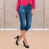 SLIMmaxx Jeans-Leggings 3/4 - 42/44 (L) - blau, bequeme Leggings mit Jeans-Look, hoher Tragekomfort und formbeständig.
