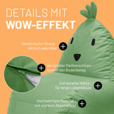 LUMALAND Kindersitzsack Animal Line Chick - Pastell Grün mit abnehmbarem Bezug, verdecktem Reißverschluss und wasserabweisendem Material.