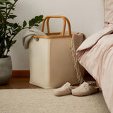 LUMALAND Bambus-Rahmen-Aufbewahrungskorb - 2er-Set in Beige, faltbar, mit Bambushenkel, für ordentliche Aufbewahrung im Wohnbereich.