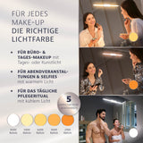 MY BEAUTY LIGHT® Glamour Edition 5-in-1 LED-Spiegelleuchte simuliert Tageslicht mit 5 Lichtfarben für perfektes Make-Up bei jedem Anlass.