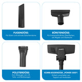 CLEANmaxx Multi-Zyklon-Staubsauger 800W mit Fugendüse, Bürstendüse, Polsterdüse und Kombi-Bodendüse für vielseitige Reinigung.