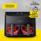 Rachs KOCHWERK Heißluft-Fritteuse Doppelkorb 2x 3,5l schwarz mit Touchdisplay und schneller Zubereitung als Backofen.